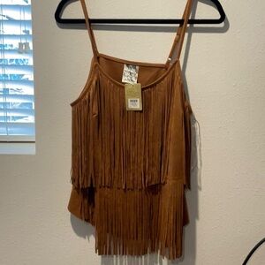 Tan Asymmetrical Tiered Skirt